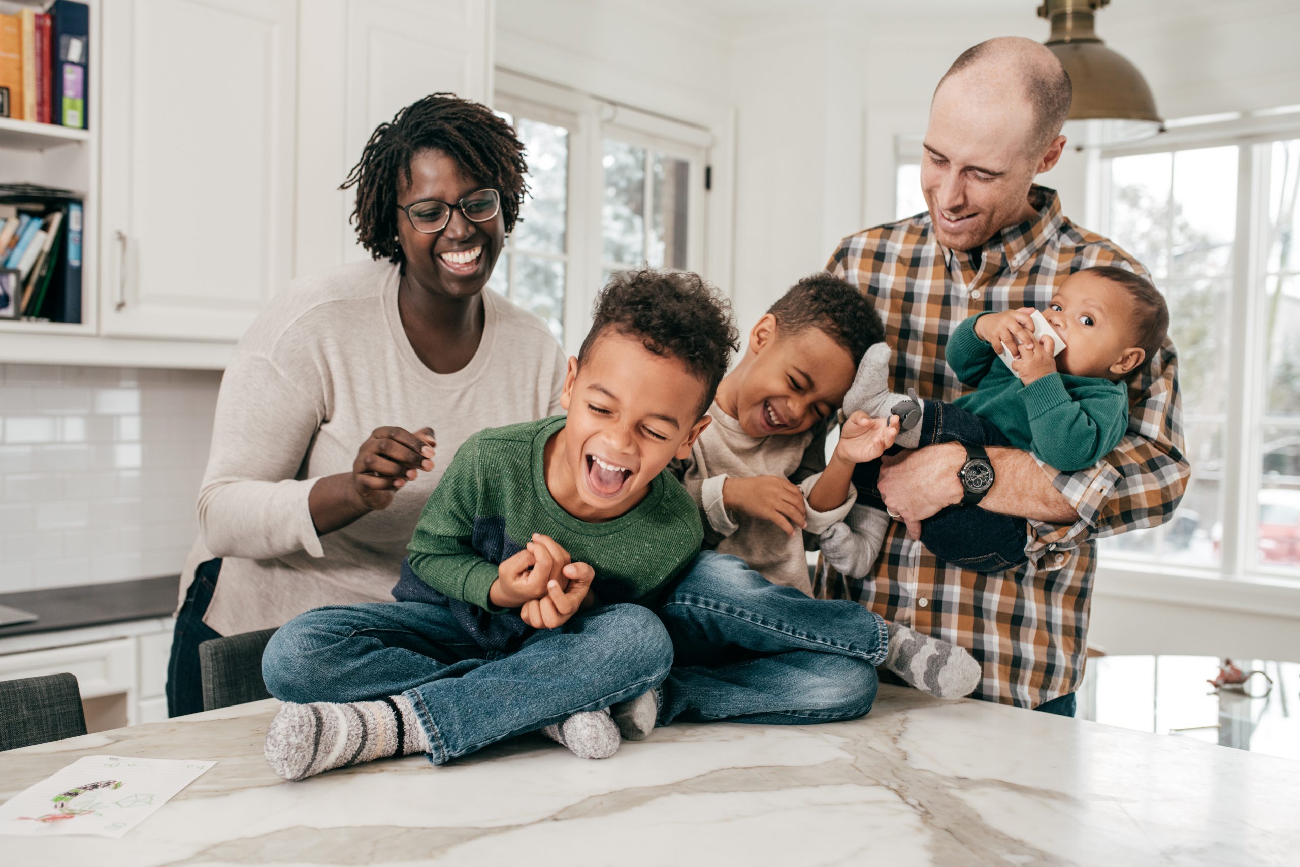 Parents and 3 kids at home